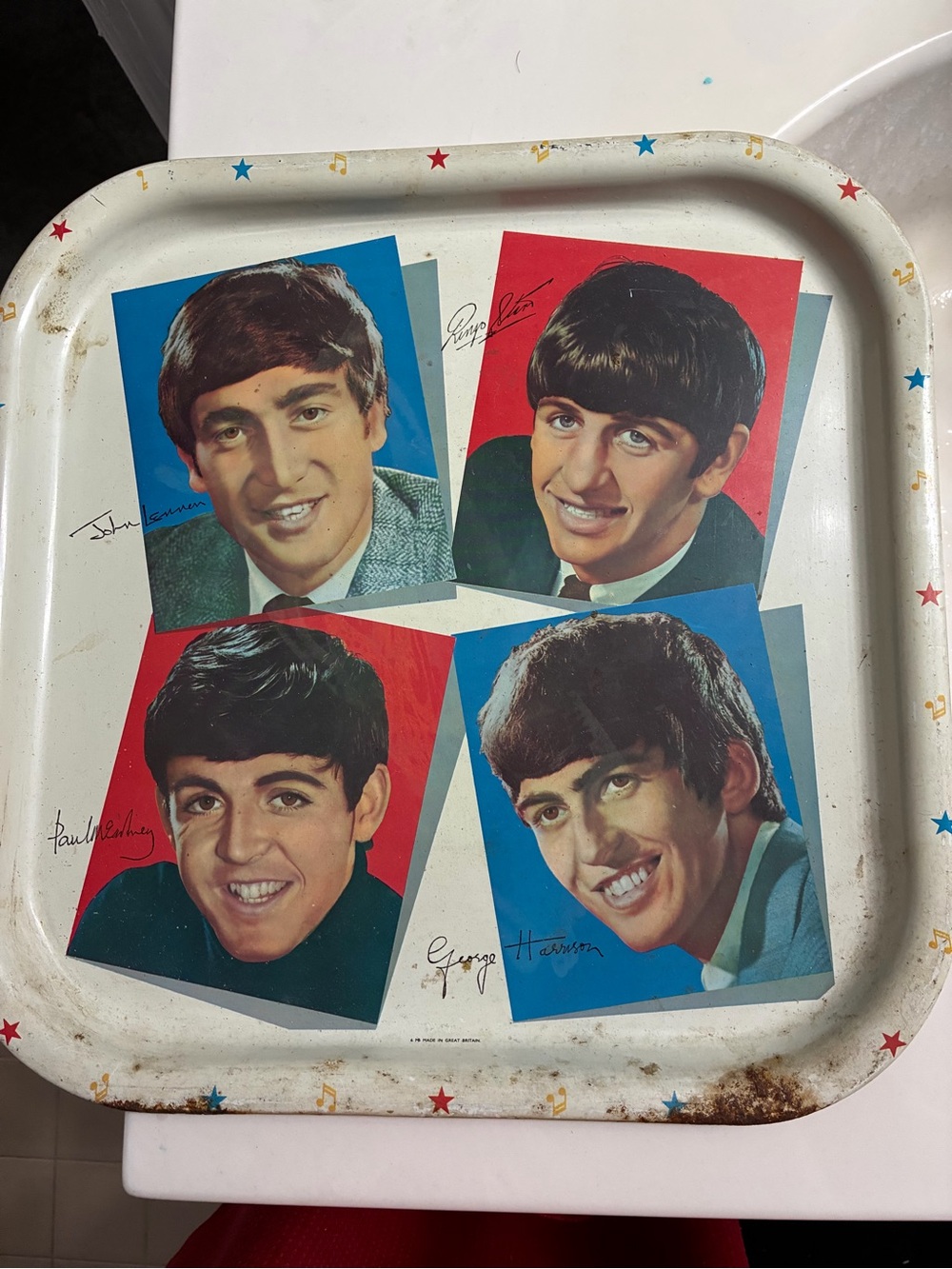 Authentic 1964 The Beatles Worcester Ware tin lithograph serving tray. Minor rus